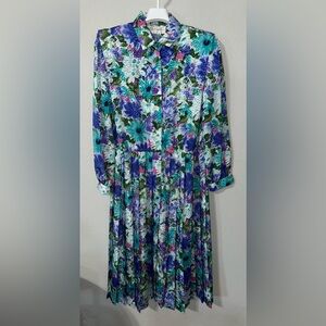 Schrader‎ Vintage Floral Pleated/ Belted Dress
